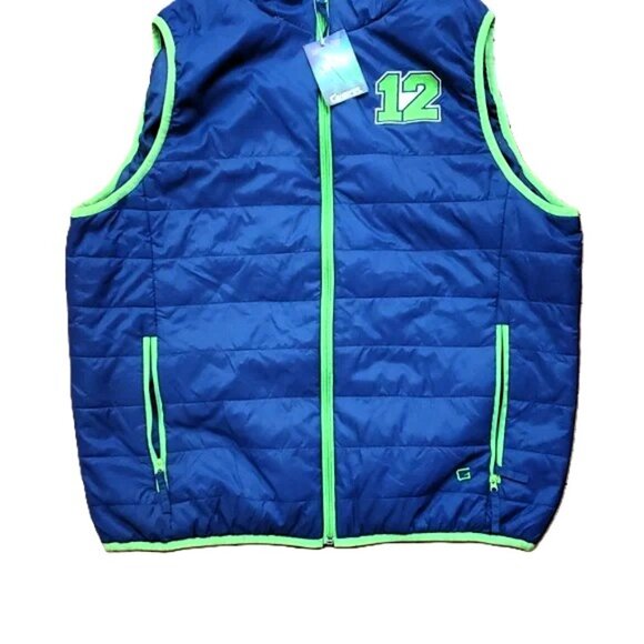 NFL Football G Wear Seahawks 12th Man Puffer Vest Unisex M/L Blue Green Like New - Picture 4 of 14